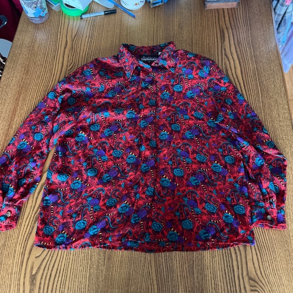 Lady Manhattan Vintage Red Paisley Shirt 12 - Picture 6 of 10